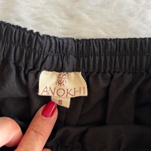 Anokhi Casual Elastic Waist Black Organic Cotton Relaxed Cropped Pants Small - Picture 8 of 8